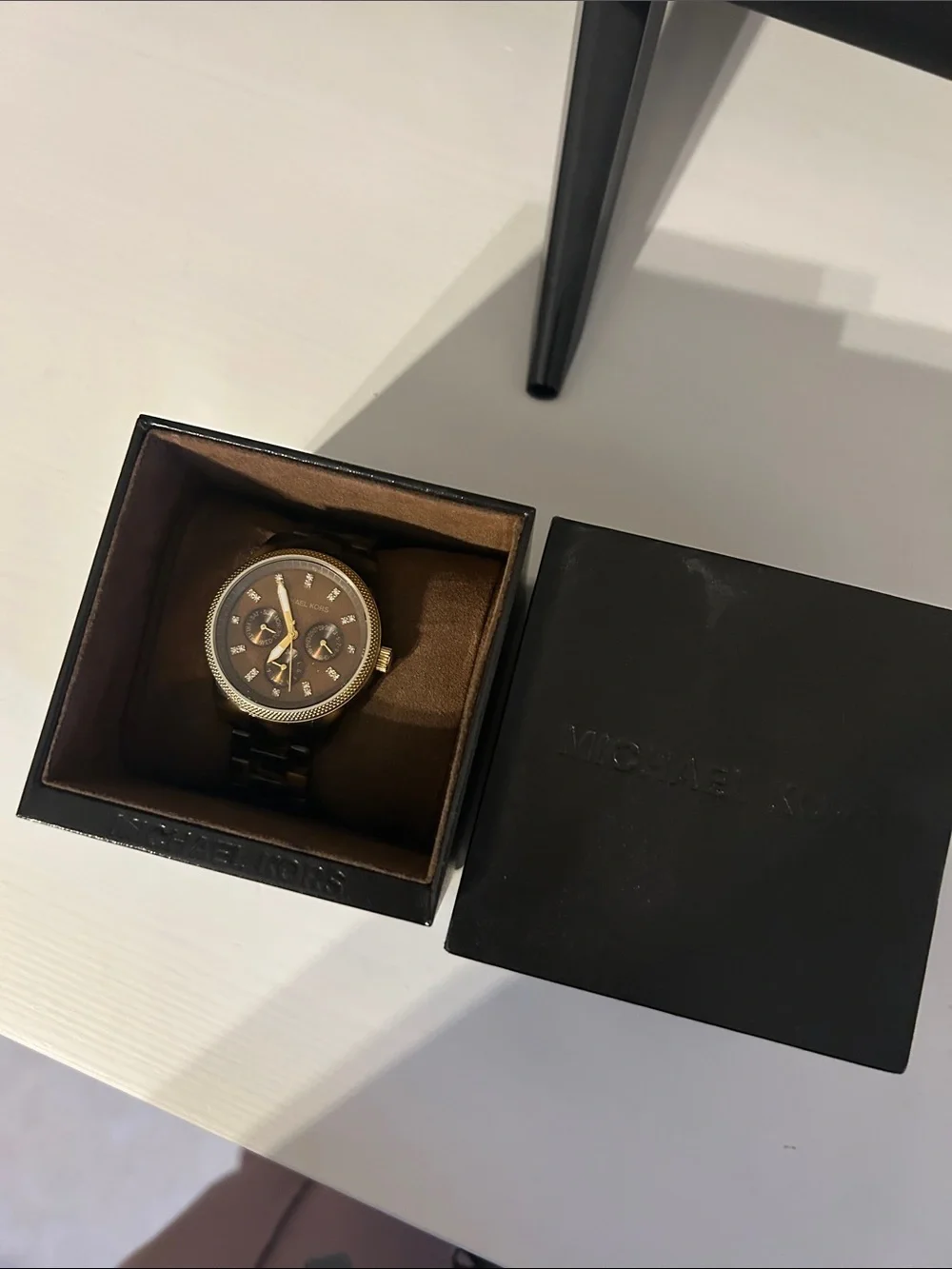 Michael Kors Brown Tortoiseshell and Gold Chronograph Watch